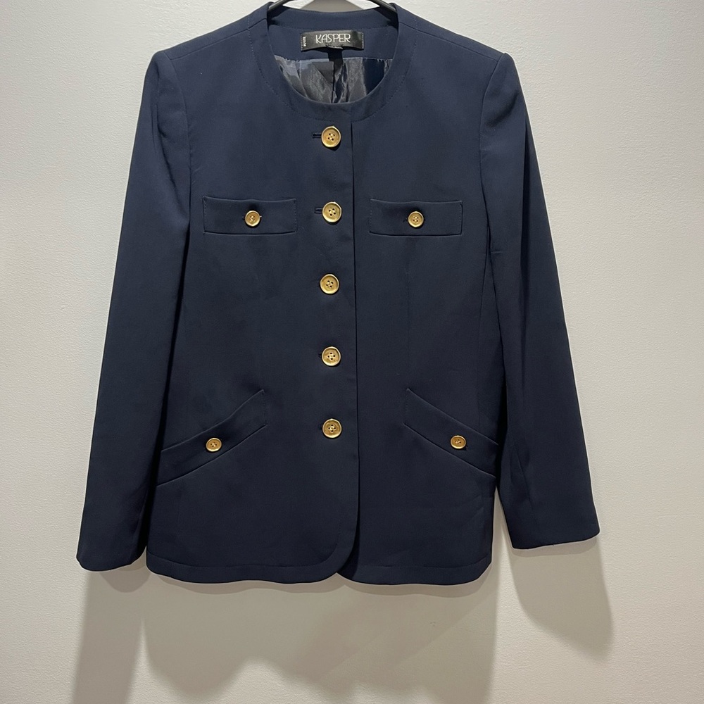 Women's ‎ Kasper Petite's Navy Blazer with Beautiful Golden Buttons